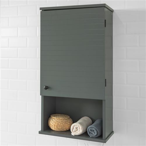 SoBuy® BZR25-DG Meuble Haut Armoire Suspendue de Toilettes Placard Mural pour Salle de Bain