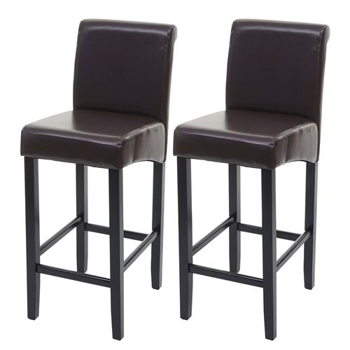 Lot de 2 tabourets de bar MENDLER HWC-C33, bois/cuir reconstitué, marron/pieds foncés