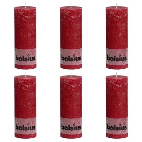 Bolsius Bougies pilier rustiques 6 pcs 190x68 mm Rouge bordeaux