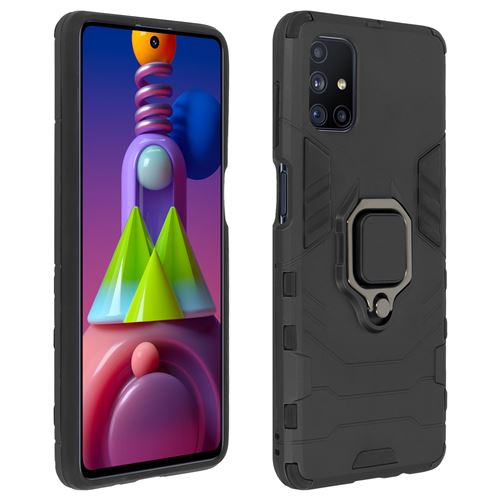 Avizar Coque pour Samsung Galaxy M51 Rigide Antichoc Bague Métallique Support Vidéo Noir
