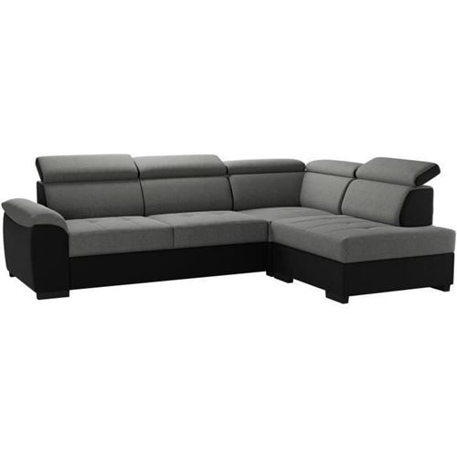 KYLIAN Canape dangle reversible convertible + coffre de rangement - Tissu Anthracite et gris - L 258 x P 187 x H 77/89 cm