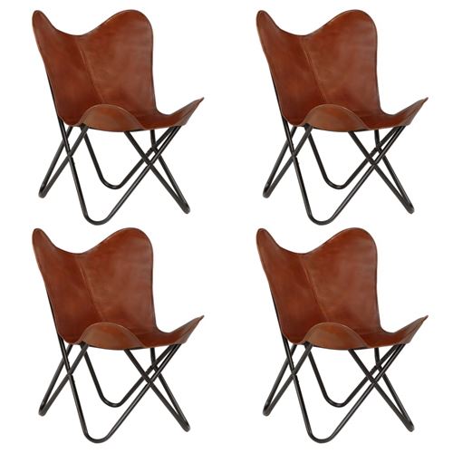 vidaXL Chaises papillon 4 pcs Marron Taille d'enfants Cuir véritable