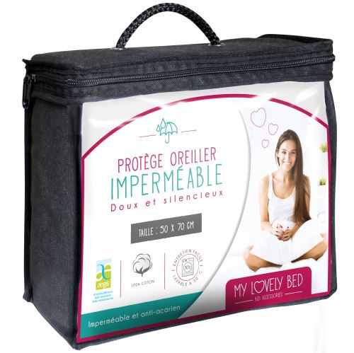 Mylovelybed - protège oreiller 50x70 cm - housse d'oreiller imperméable et anti acarien - molleton 100% coton - fermeture à rabat