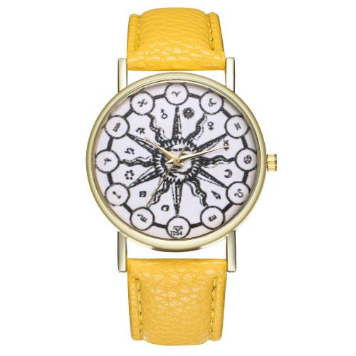 Montre mâle personnalité créatrice couple festival cadeaux anniversaire cadeau montre à quartz en cuir T254-Ajaune