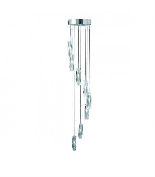 Suspension 8 ampoules Sculptured Ice, en chrome et verre K9