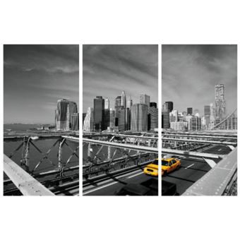 New York Poster Reproduction Sur Toile Tendue Sur Chassis Taxi Jaune Sur Le Pont De Brooklyn 3 Parties 80x120 Cm Autre Poster Top Prix Fnac