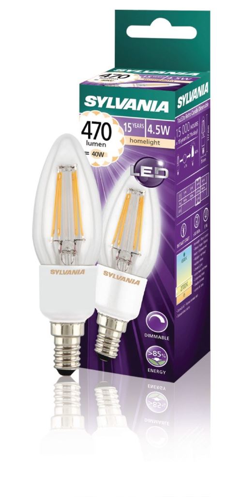 Sylvania SYL-0027292 Bougie à filament rétro E14, bougie à intensité variable, 4,5 W, 470 Lm, 2700 K