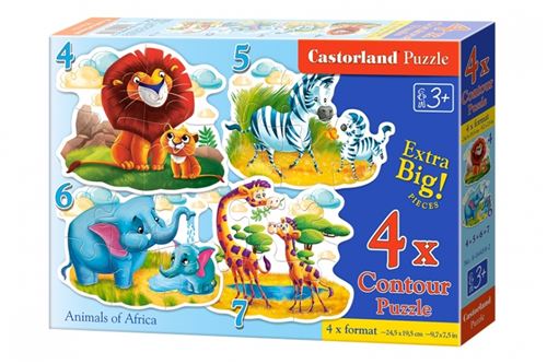 CASTORLAND  Animaux d'Afrique, 4 x Puzzle (4 + 5 + 6 + 7) - - Puzzle