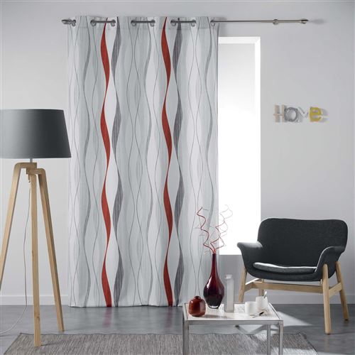Rideau a oeillets 140 x 260 cm polyester imprime ondulys Rouge
