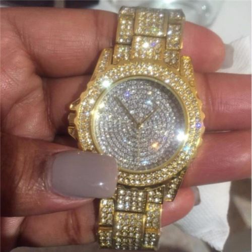 Montre Femme Bracelet Quartz Rhinestone Doré