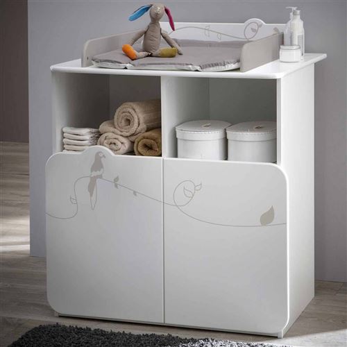 Commode table à langer Jungle 2 Portes 2 Niches 70x55 cm - Blanc