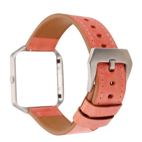 Bracelet en cuir simple avec cadre en métal pour Fitbit Blaze - Orange