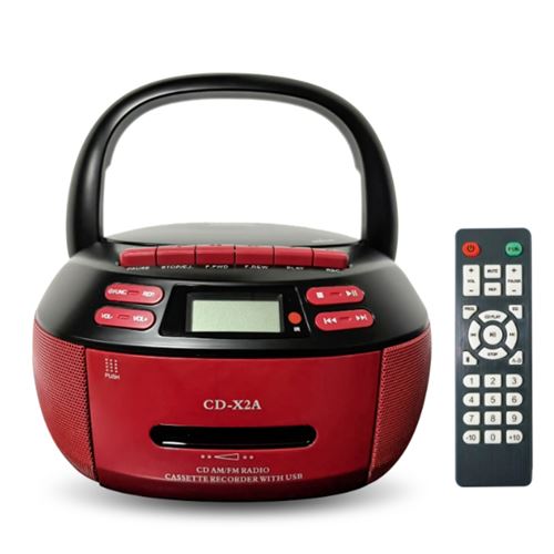 Brightake Lecteur CD avec télécommande, haut-parleur Bluetooth, lecteur de cassettes, radio, cadeau pour étudiants, grands-parents, rouge