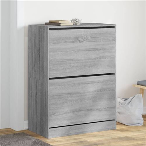 Vidaxl Gris Armoire À Chaussures 2 Tiroirs Rabattables Sonoma - Image 3