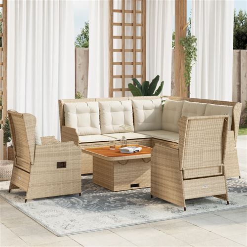 VIDAXL - Salon de jardin - 5 pièces - Résine tressée - Beige - Image 2