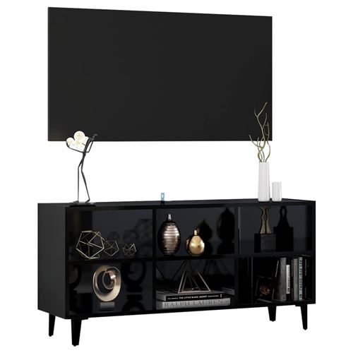 vidaXL Meuble TV avec pieds en métal Noir brillant 103,5x30x50 cm