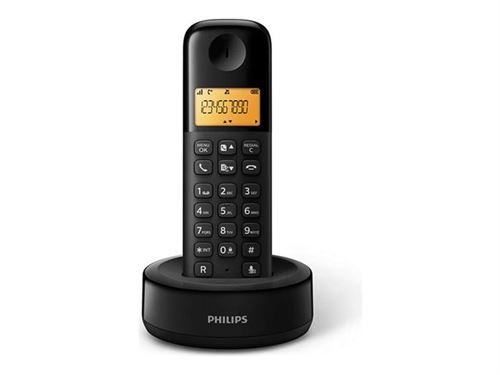 Philips d1601b/01- téléphone dect sans fil avec 1 combiné, grand écran (4,1 cm) et identification de l appelant - noir
