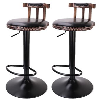 Ensemble de tabourets de bar, design rétro, hauteur réglable, Noir - 1