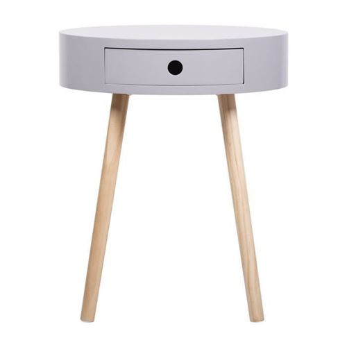 Table de chevet avec 1 tiroir - MDF laque avec pietement en Bois pin massif - Gris clair - Joe
