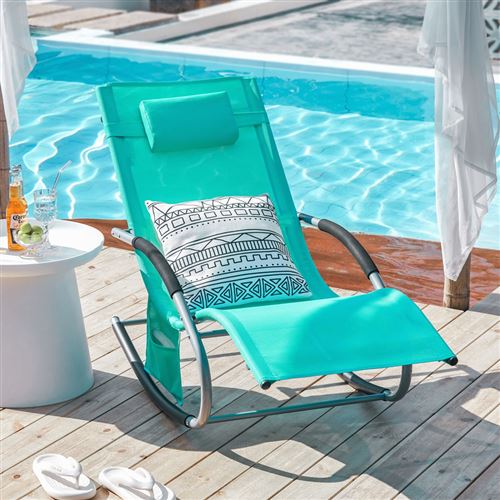 SoBuy Wetterfester Schaukelstuhl für den Garten Hellblau 150x63x87cm Modern