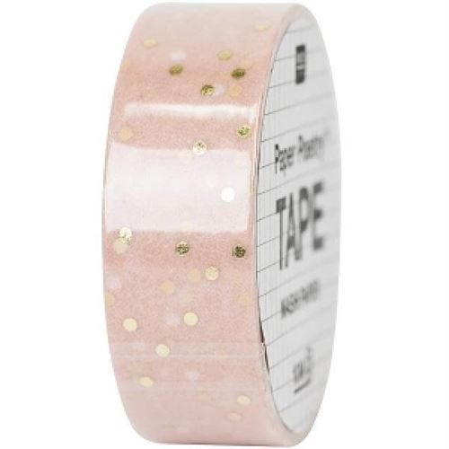 Masking tape - Rose poudré pois or - 15mm x 10m