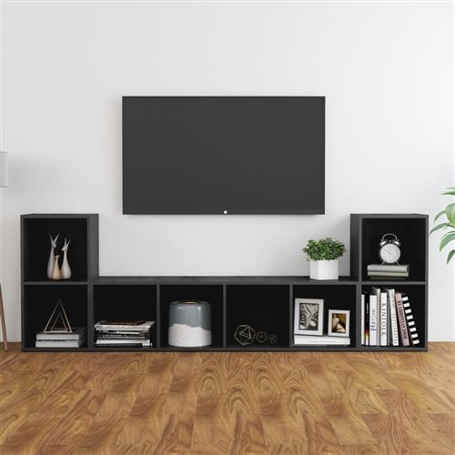 vidaXL Ensemble de meubles TV 3 pcs Gris brillant Aggloméré