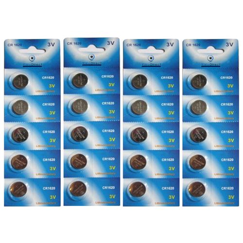 Lot de 20 Piles bouton plates lithium type CR1620 3V - Visiodirect -
