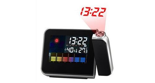 Lcd projection numérique météo snooze réveil led rétro-éclairage couleur affichage - noir