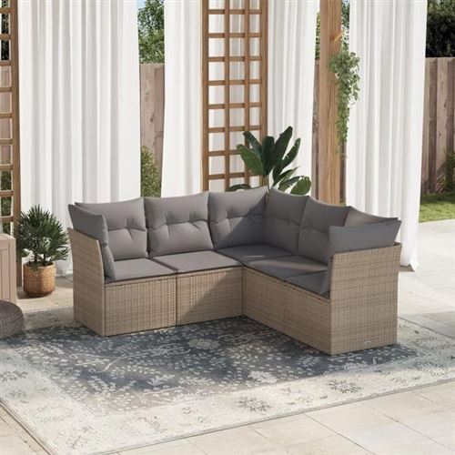 Non Communiqué Beige Vidaxl Salon De Jardin Avec Coussins 5 Pcs Résine Tressée 3249458