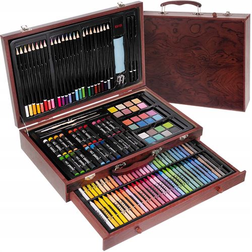 Mallette de dessin avec 150 pièces set peinture portable en bois art kit  créatif