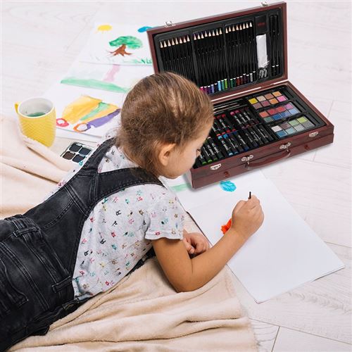 ISO TRADE DALY Mallette en bois kit dessin et peinture 143 pièces pour  enfants Noyer - Dessin et coloriage enfant - Achat & prix