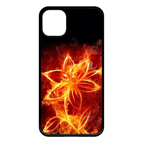 Coque My-Kase pour iPhone 11 - fleur en feu fire flowers - Plastique Noir