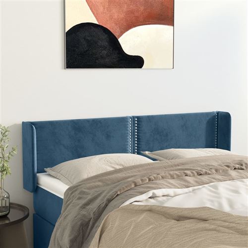 vidaXL Tête de lit avec oreilles Bleu foncé 147x16x78/88 cm Velours