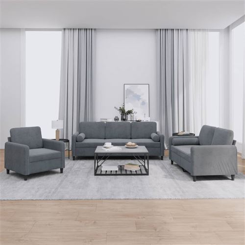 vidaXL Ensemble de canapés 3 pcs avec coussins gris foncé velours
