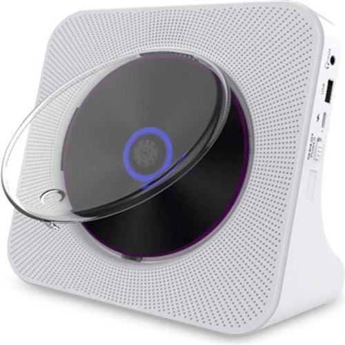 Brightake Lecteur CD rétro avec Bluetooth, rechargeable, lecture USB, radio FM avec télécommande, blanc