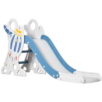 Toboggan enfant 18-36 mois design fusée - usage intérieur - dim. 157L x 46,5l x 80H cm - PE bleu blanc - 1