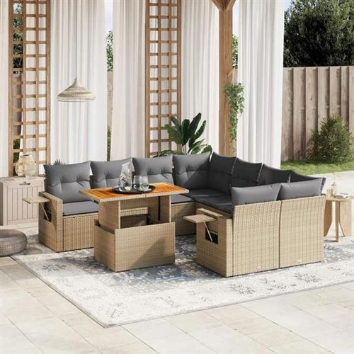 Non Communiqué Beige Vidaxl Salon De Jardin Avec Coussins 9 Pcs, Canapés De Terrasse, Ensemble De Meubles De Patio, Mobilier D'extérieur, 3271682