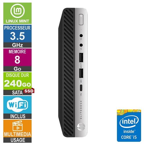 HP 600 G4 Mini i5-8500T 3.50Ghz 8Go/240Go SSD WiFi Linux Mint