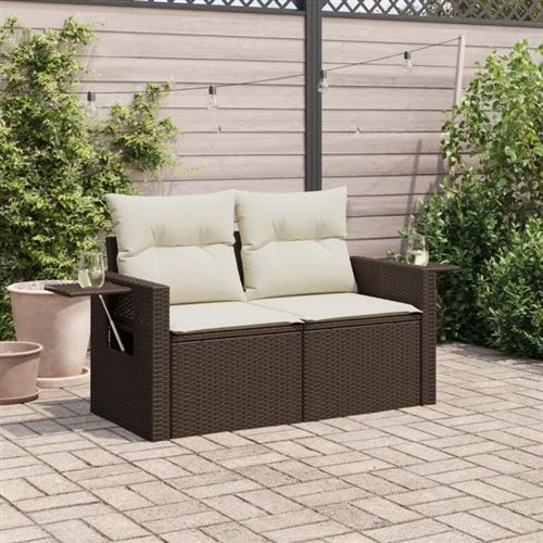 Vidaxl Marron Canapé De Jardin Avec Coussins 2 Places Résine Tressée - Image 3