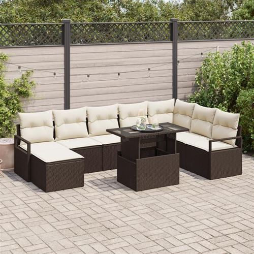 vidaXL - Ensemble de Canapé de Jardin - 9 Pièces - Marron - Image 2