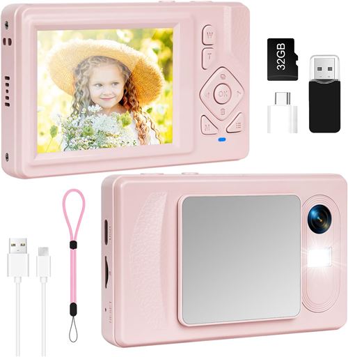  Appareil Photo Num&eacute;rique 4K UHD 48MP - Ecran LCD 2,8"" - Zoom 18x Anti-Shake - Vlog - Carte SD 32GB Offerte - Rose 