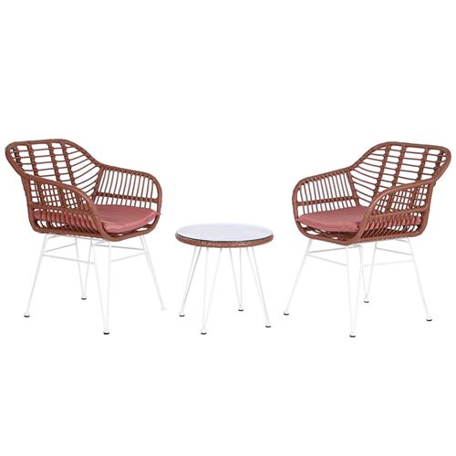 Ensemble Table avec 2 Chaises DKD Home Decor Blanc Terre cuite Métal Verre rotin synthétique 56 x 57,5 x 82 cm