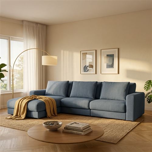 Canap&eacute; Tissu Angle Gauche Bleu Venezia 5 Places
