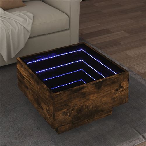vidaXL Table basse avec LED chêne fumé 50x50x30 cm bois d'ingénierie