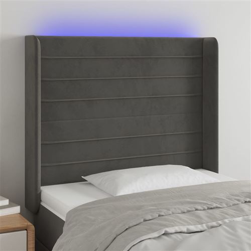 vidaXL Tête de lit à LED Gris foncé 103x16x118/128 cm Velours3124231