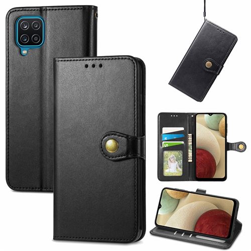 MPFRANCE Housse pour Samsung Galaxy A12 5G Noir [Porte Carte, etui portefeuille, boucle]