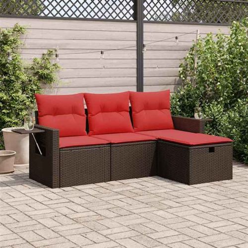 Non Communiqué Marron Vidaxl Salon De Jardin 4 Pcs Avec Coussins Résine Tressée 3325460
