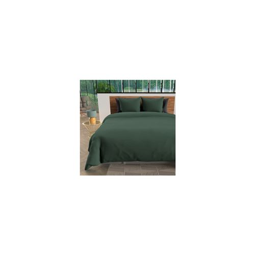 Parure housse de couette en microfibre lavée 240x220 cm BOHEME vert kaki, par Intemporel