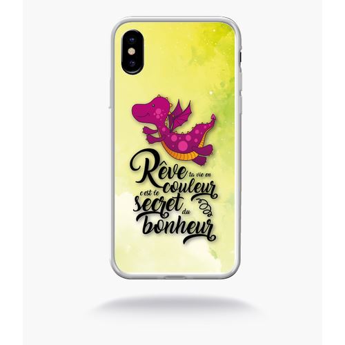 Coque Dragon Mauve Fond Orange 01 Compatible Apple Iphone 10 Bord Transparent