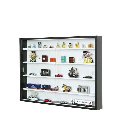 Meuble vitrine mural 80x60 pour collections figurine camion voiture NOIR BLANC